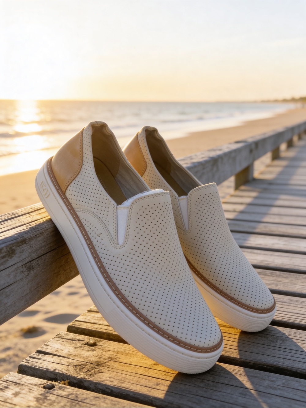 UGG - WOMENS SLIP ON SNEAKERS- size 10 Bone color with Tan trim - Picture 1 of 8